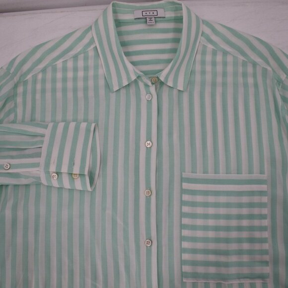 AYR Shirt Women's XL Long Sleeve Button Up Striped Viscose Silk relaxed pocket - Picture 1 of 10